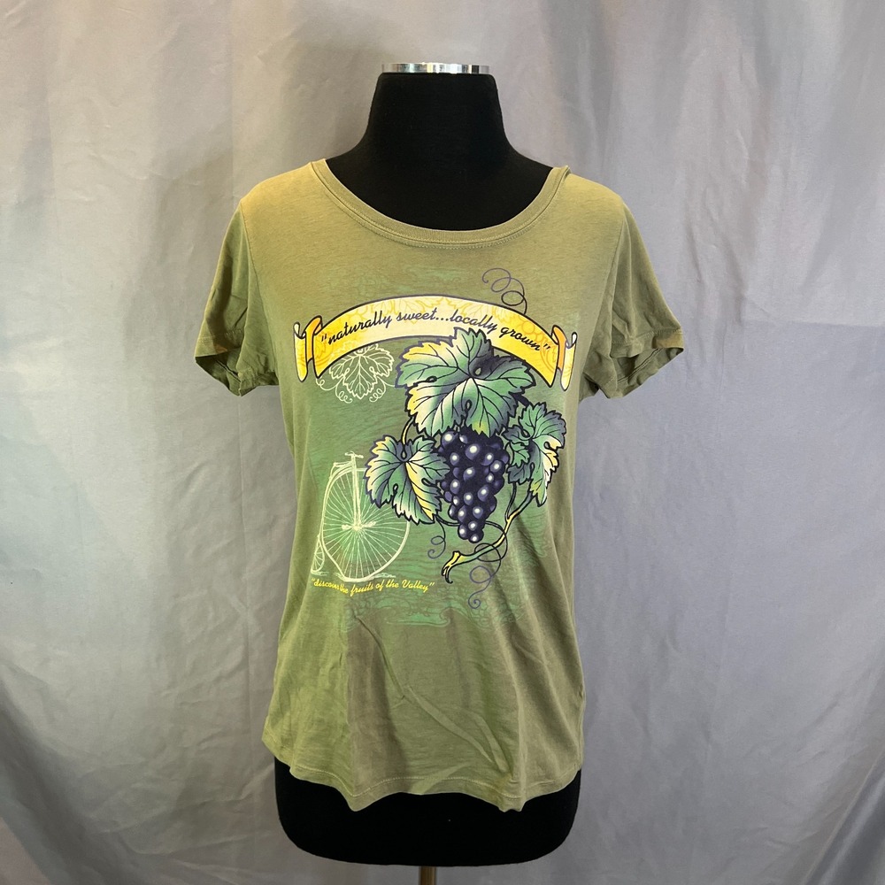 Sahalie Saturday Market T Shirt Womens Small Moss Green Graphic Print Stretch
